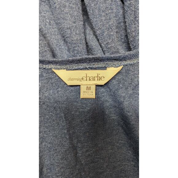 Charming Charlie Crochet Lace Trim Drape Cardigan Open Front Lightweight Medium - Picture 4 of 5